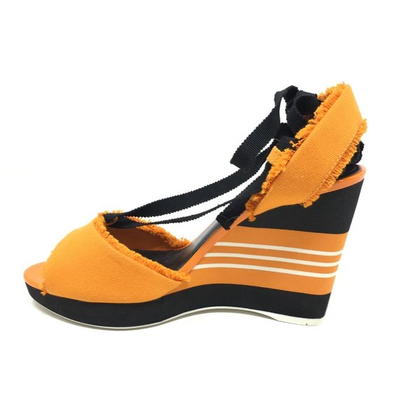 NEW Prada Lace Up Sandals Size 37.5/7.5 US Orange - Picture 5 of 10